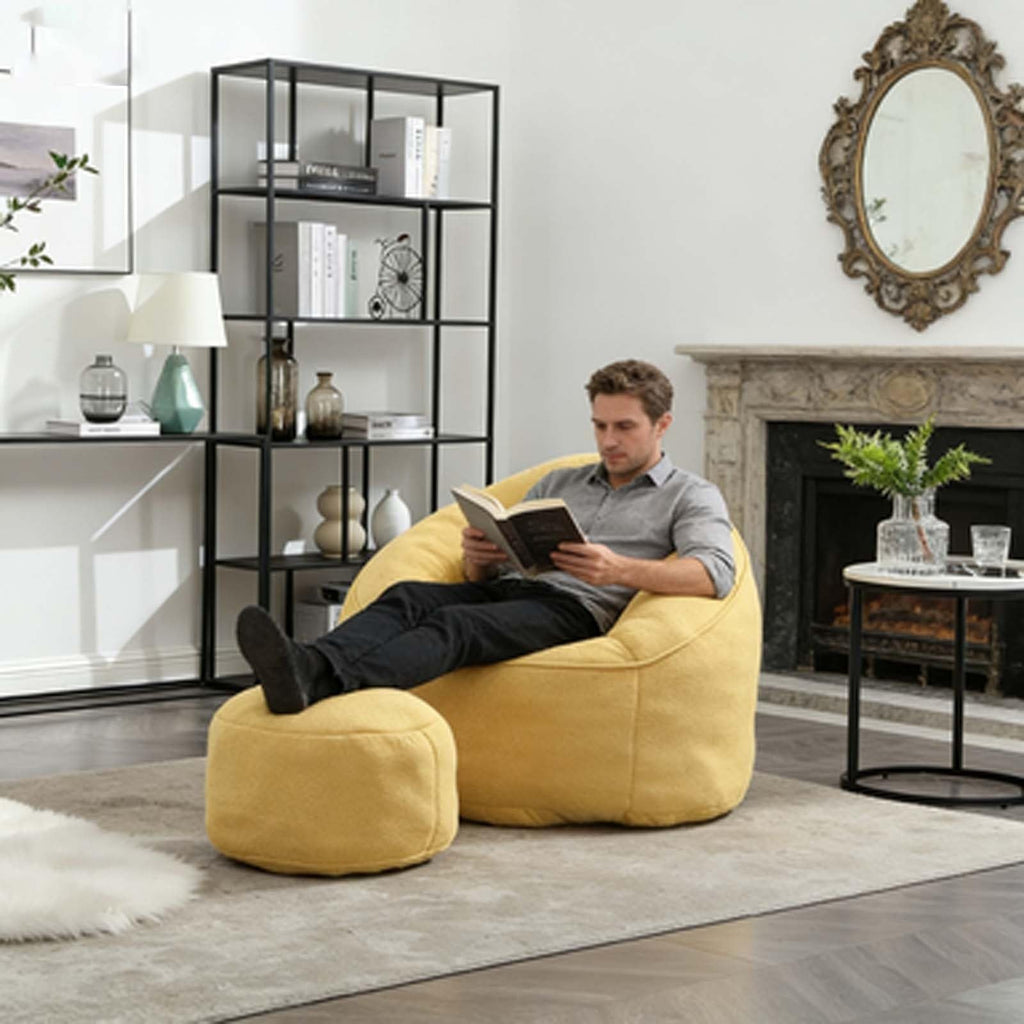 Yellow Memory Foam Bean Bag Chair with Footrest E457
