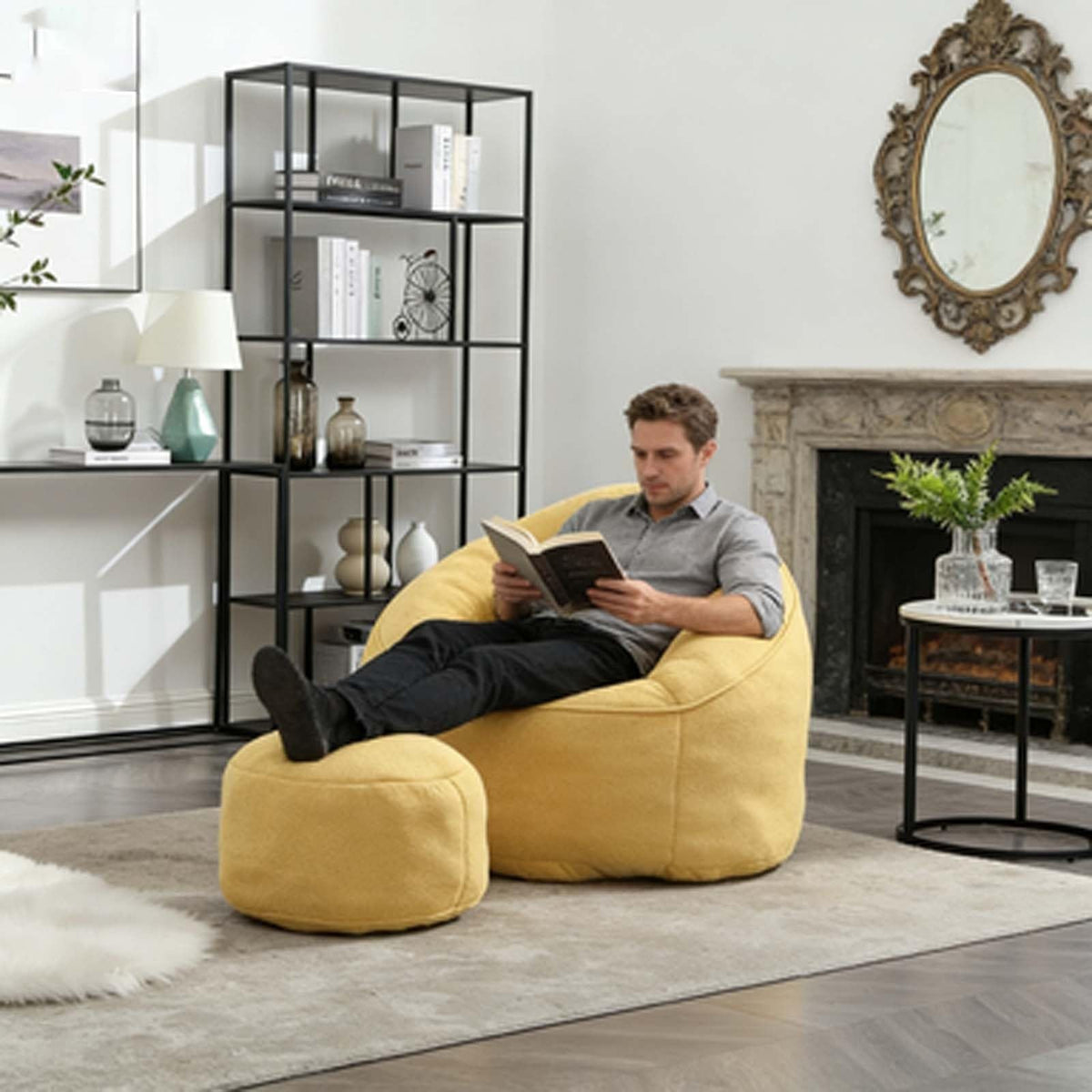 Yellow Memory Foam Bean Bag Chair with Footrest E457