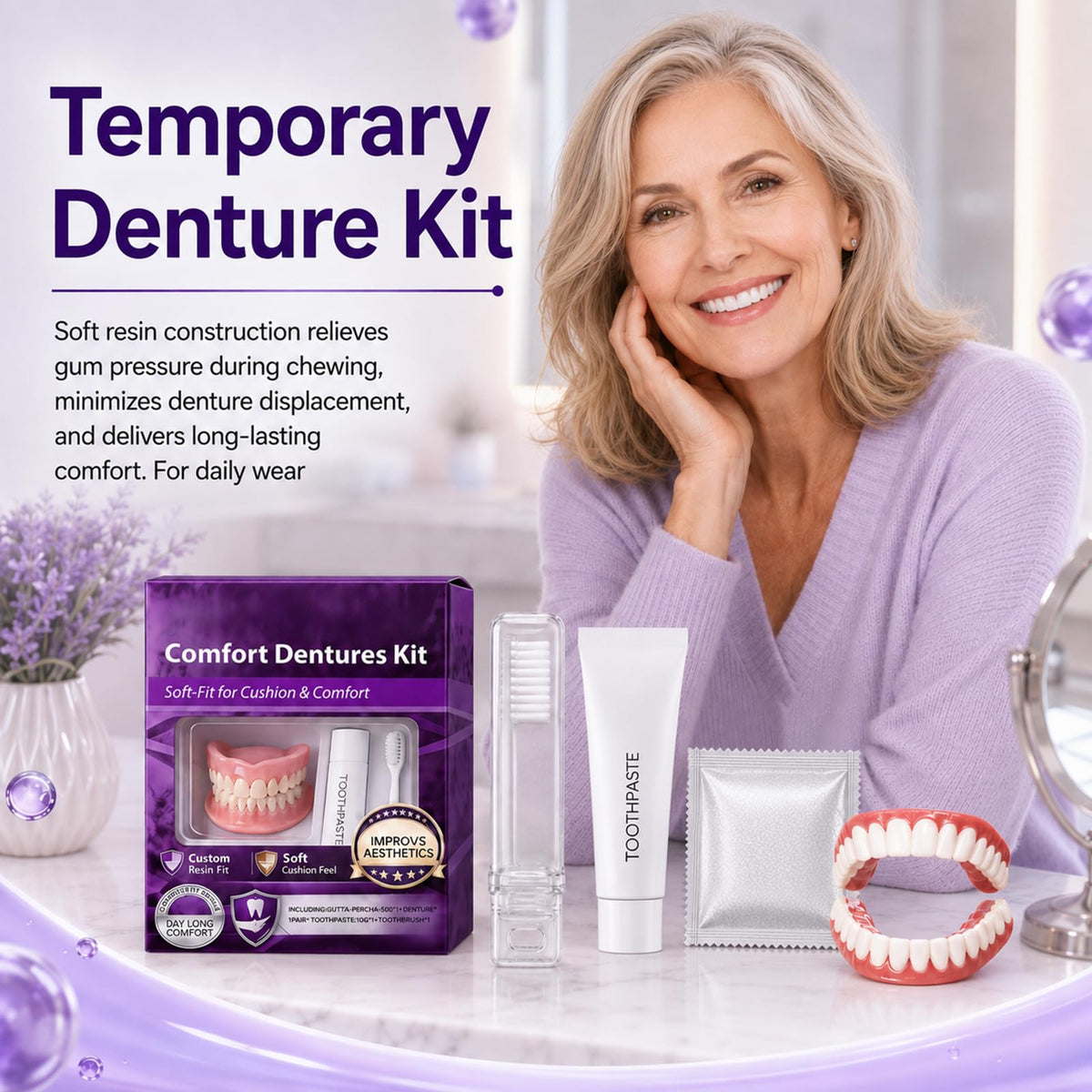 Heat Moldable Custom Fit Upper & Lower False Teeth U765280