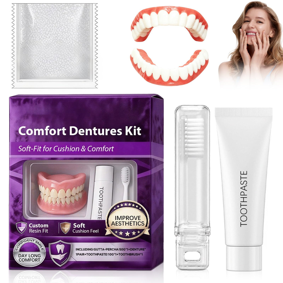 Heat Moldable Custom Fit Upper & Lower False Teeth U765280