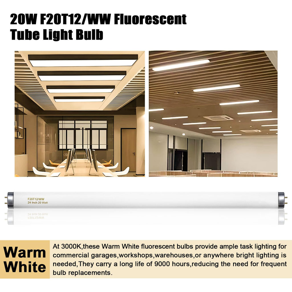 20 Watt Soft Warm White T12 Fluorescent Tube Light Bulb 24 Inch 4 Count S9815