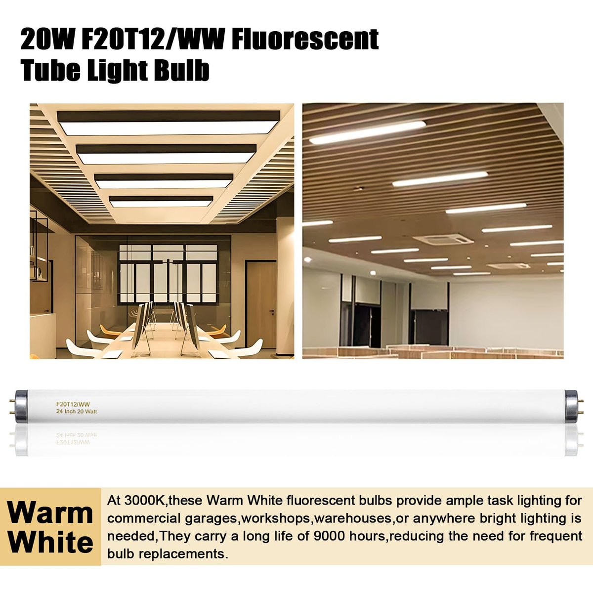 20 Watt Soft Warm White T12 Fluorescent Tube Light Bulb 24 Inch 4 Count S9815