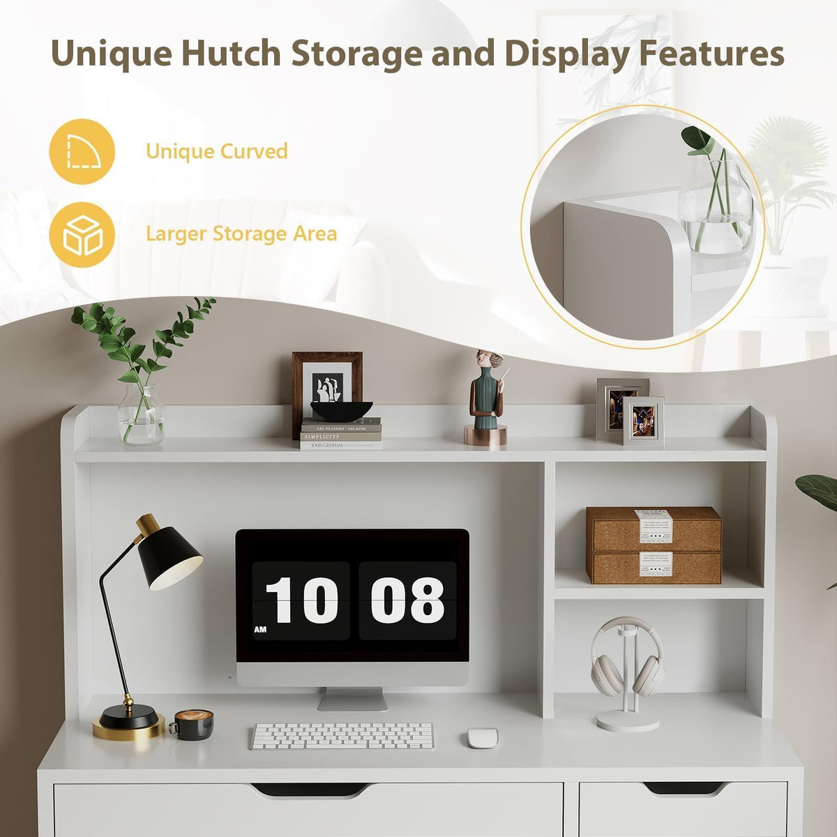 White Desk with Hutch and 4 Drawers I1526