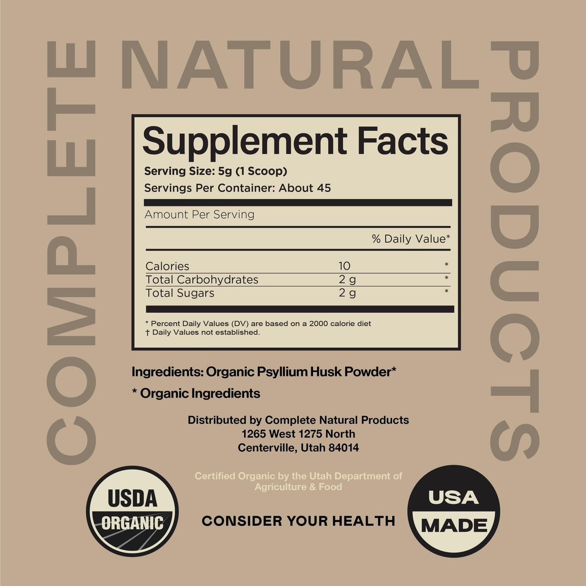 Organic Psyllium Husk Powder 10oz Unflavored Fiber Supplement X88668