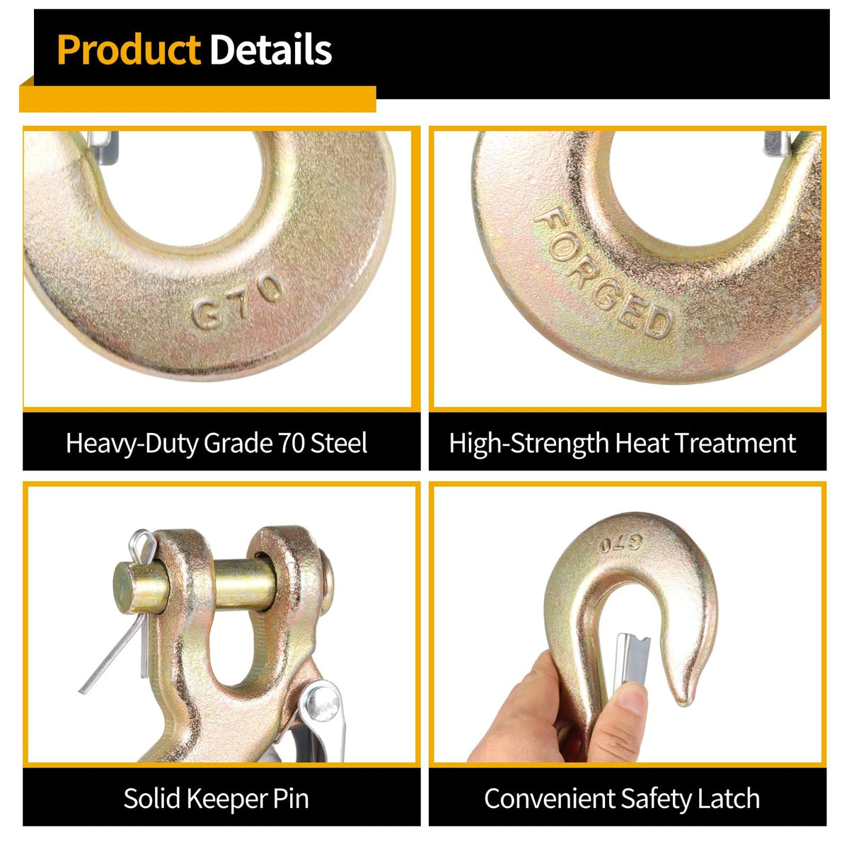 4-Pack 3/8 Forged Clevis Slip Hooks with Safety Latch I501