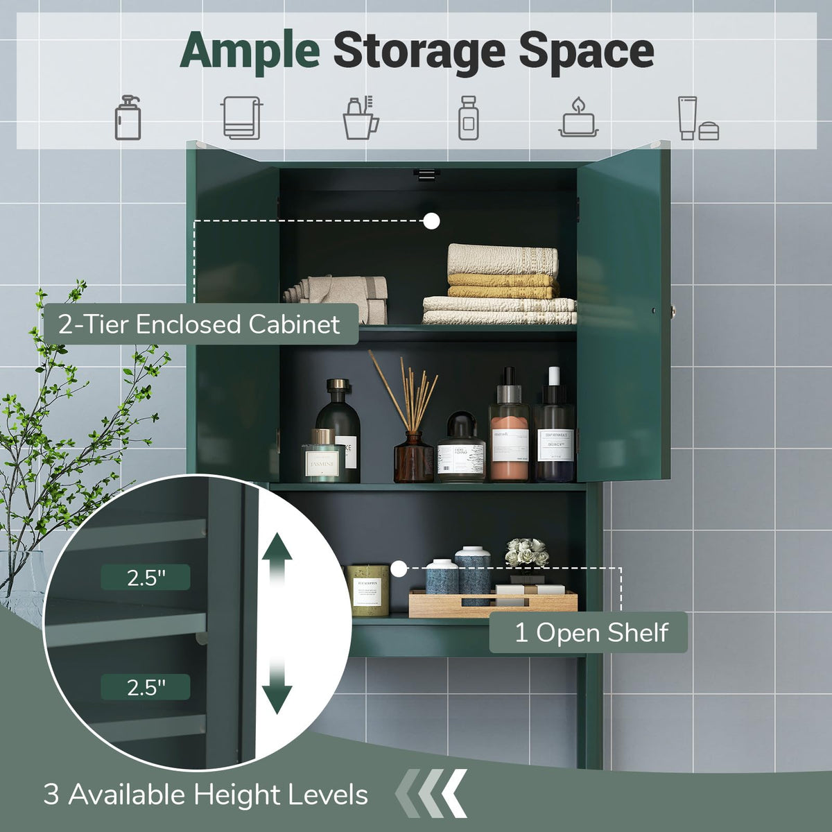 Over The Toilet Storage Cabinet with Fluted Doors R905962