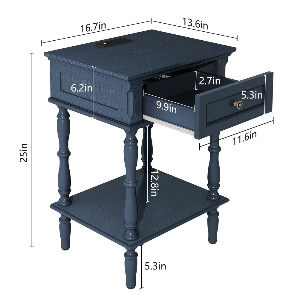 Blue Nightstands Set of 2 with Charging Station & Storage Shelf N73649