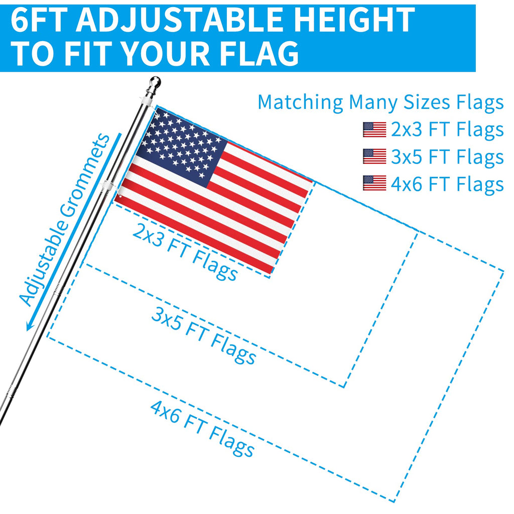 6 FT Stainless Steel Tangle Free Flag Pole Kit A974