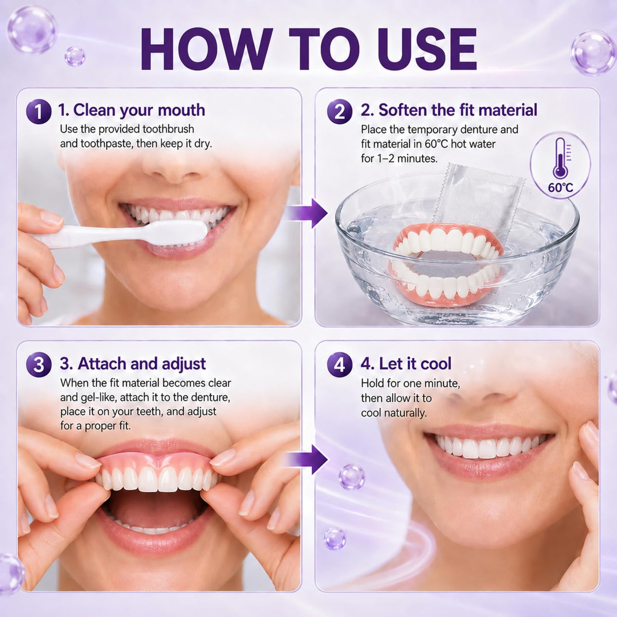 Heat Moldable Custom Fit Upper & Lower False Teeth U765280