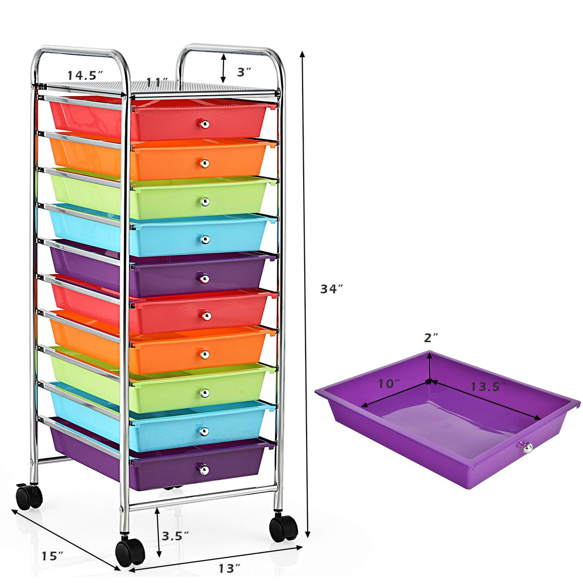 10 Drawer Rolling Cart with Lockable Wheels G12732