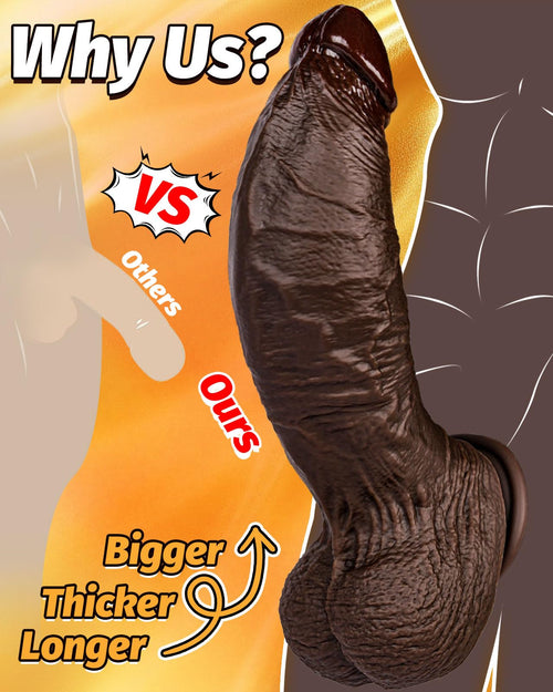 10.5'' Thick Black Realistic Curved Dildo A997