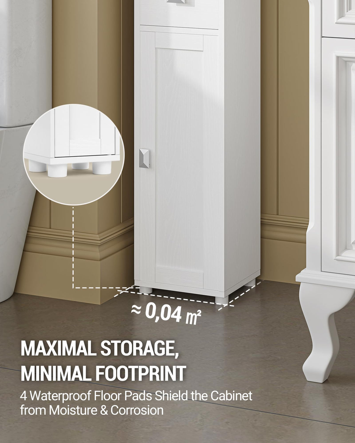 White Tall Narrow Bathroom Storage Cabinet L869