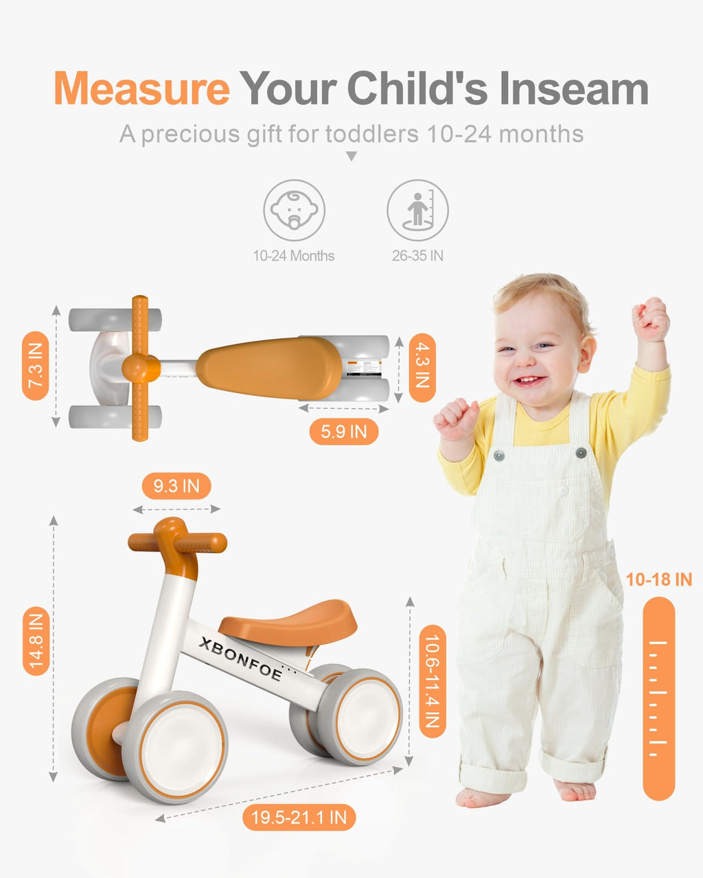 10-24 Month No Pedal Balance Bike with 4 Wheels G858