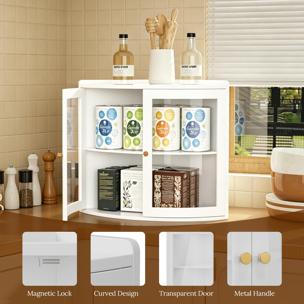 White Double Layer Large Bread Box with Acrylic Doors F18176