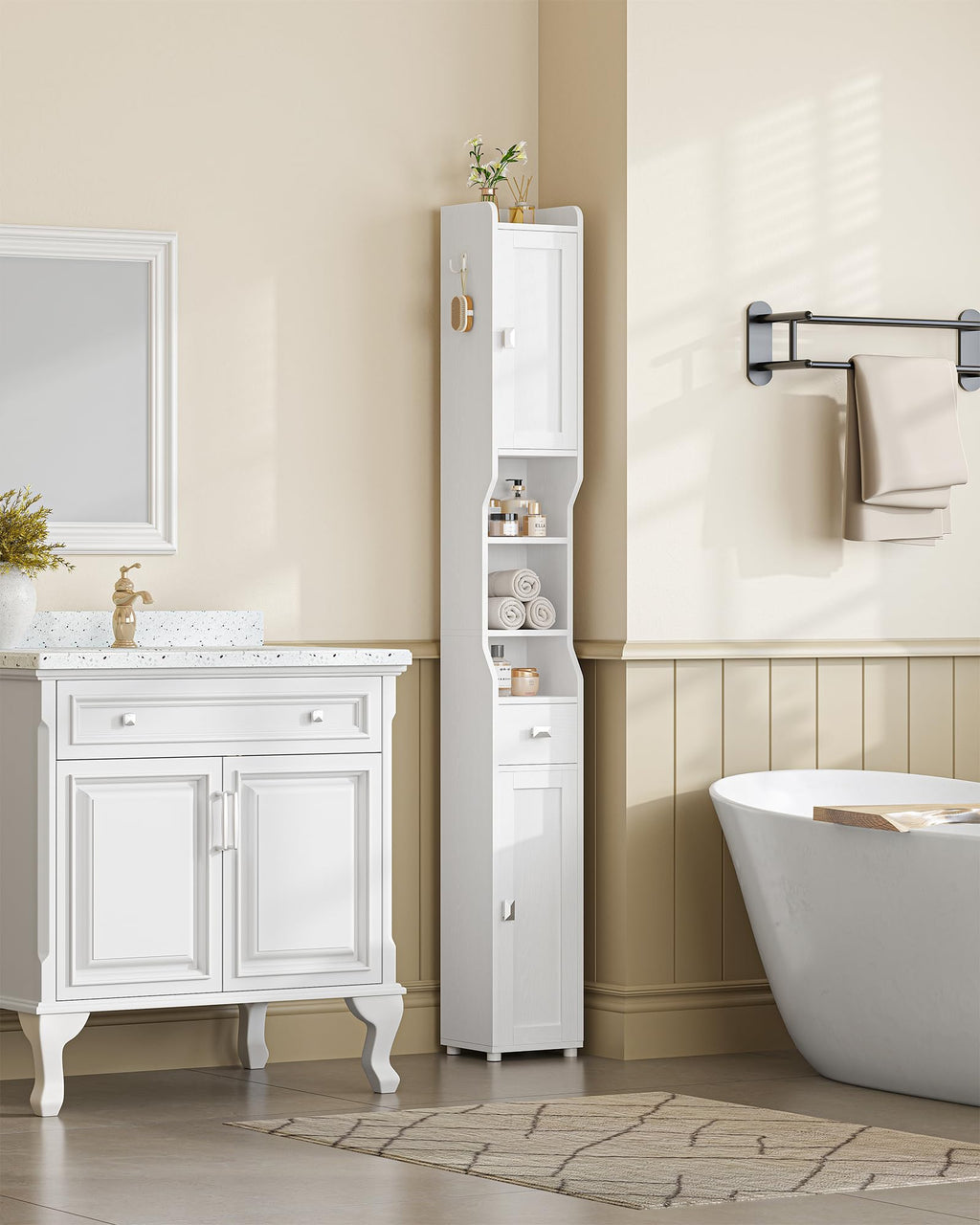 White Tall Narrow Bathroom Storage Cabinet L869
