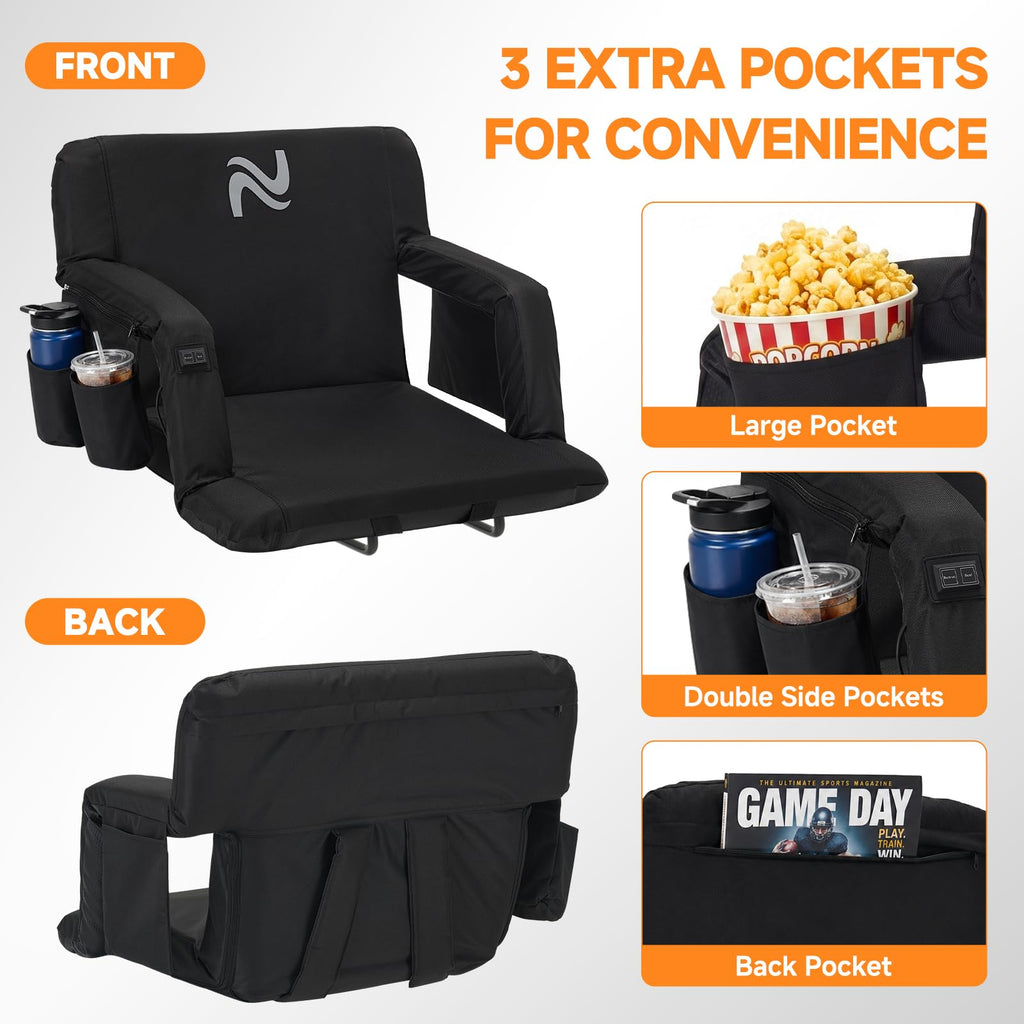 Wide Heated Stadium Seat with Back Support & Cushion K1664