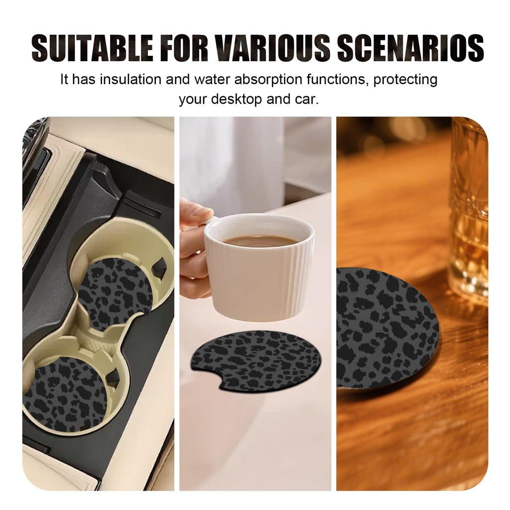 2 PCS Non-Slip Rubber Cheetah Print Car Cup Coasters V9852