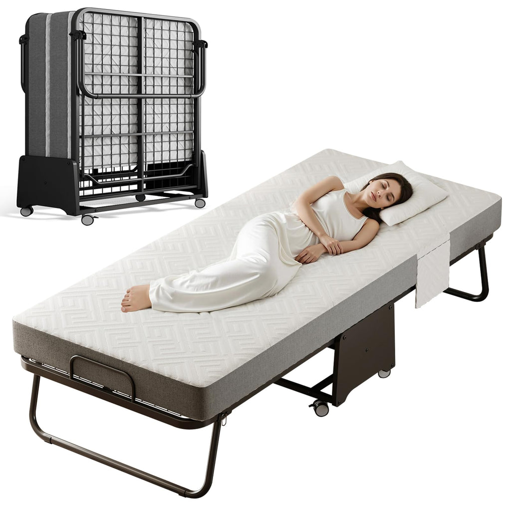 Folding Bed with 5-inch Memory Foam Mattress and Metal Frame C9485