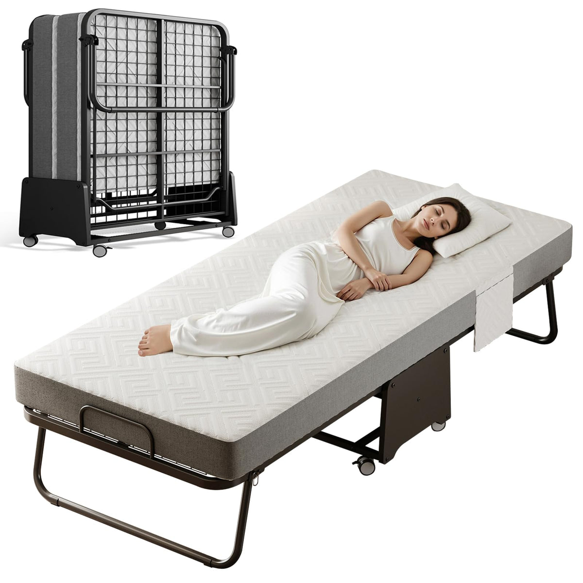 Folding Bed with 5-inch Memory Foam Mattress and Metal Frame C9485