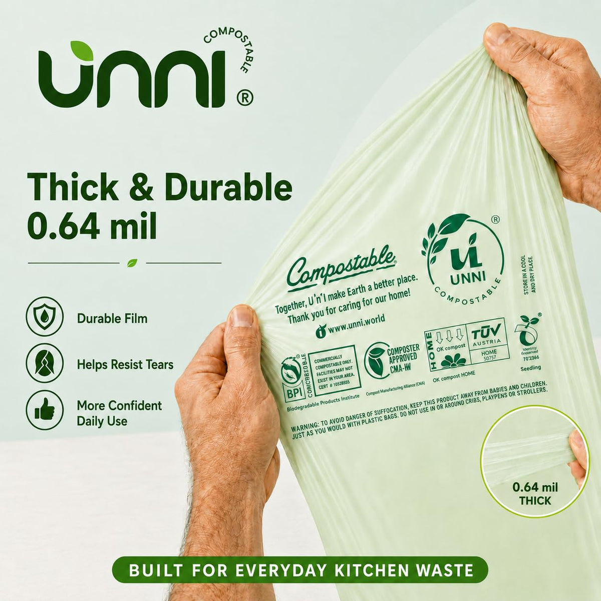 1.6 Gallon Compostable Bags with Easy-Tie Handles, 50 Count Z97371