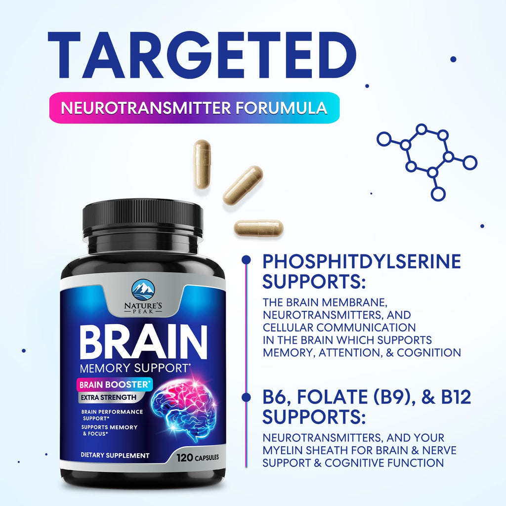 120 Capsules Brain Memory Supplement with Vitamin B6 B12 Folate & Phosphatidylserine E89501