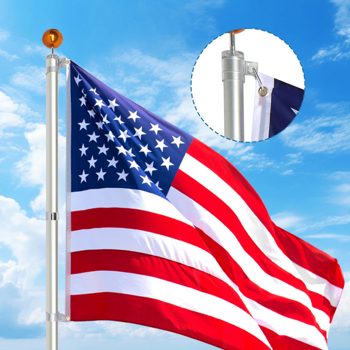 20FT Sectional Heavy Duty Aluminum Flag Pole Kit with 3x5 ft American Flag W825