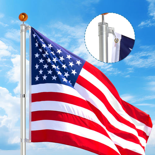 20FT Sectional Heavy Duty Aluminum Flag Pole Kit with 3x5 ft American Flag W825