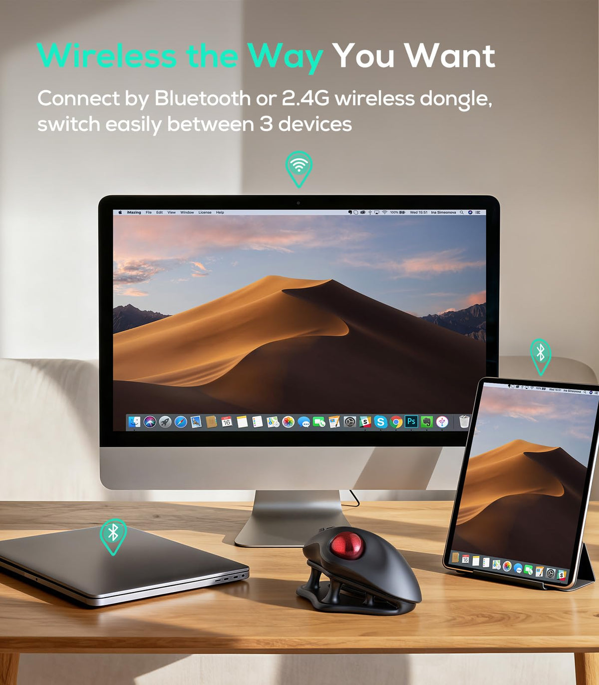 Wireless Ergonomic Trackball Mouse Z607