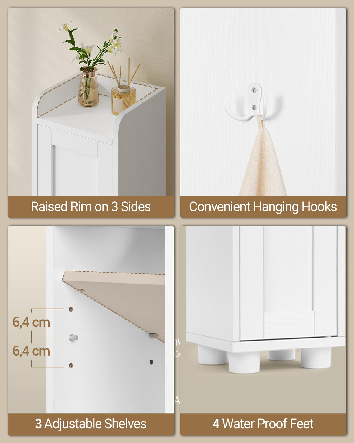 White Tall Narrow Bathroom Storage Cabinet L869