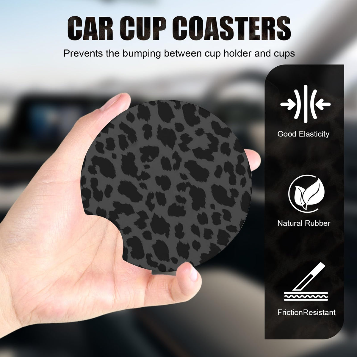 2 PCS Non-Slip Rubber Cheetah Print Car Cup Coasters V9852