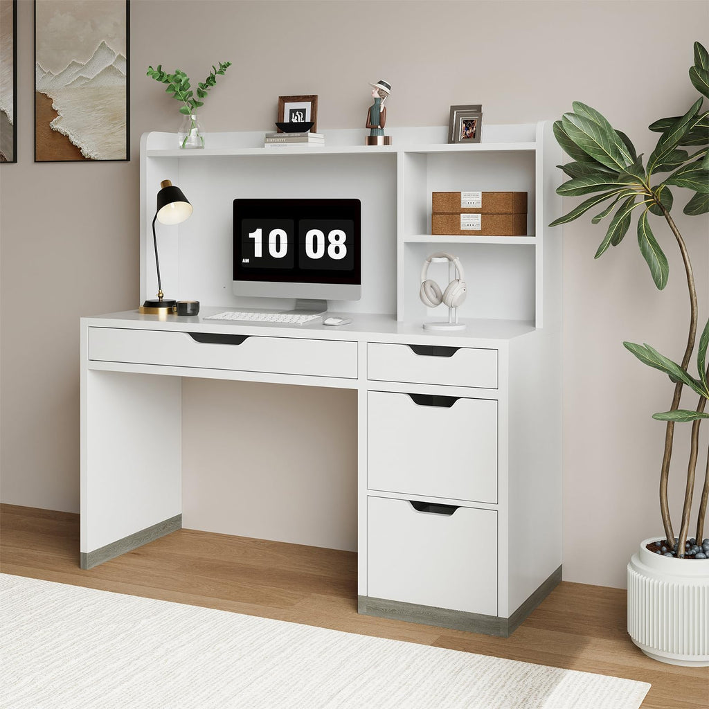 White Desk with Hutch and 4 Drawers I1526