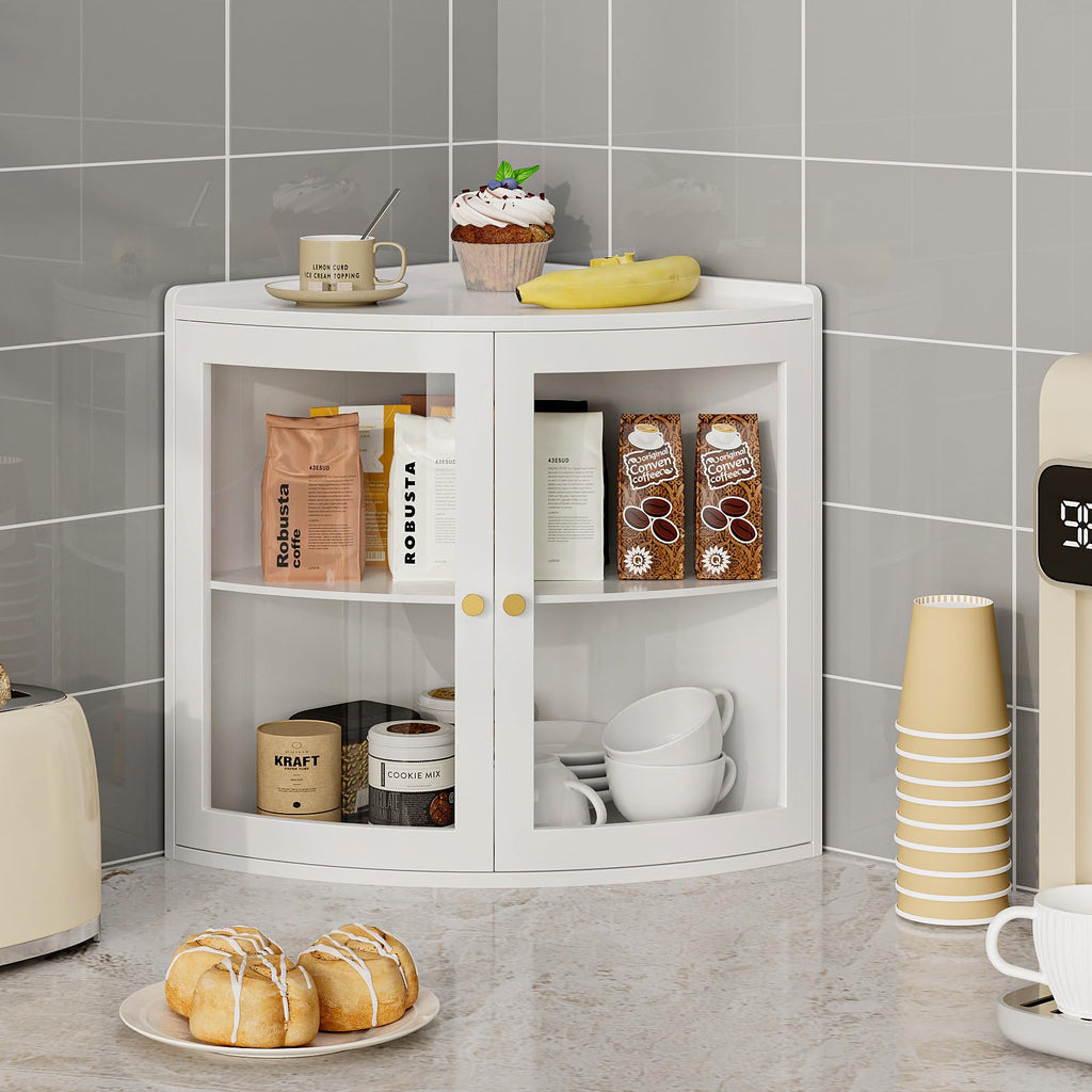 White Double Layer Large Bread Box with Acrylic Doors F18176