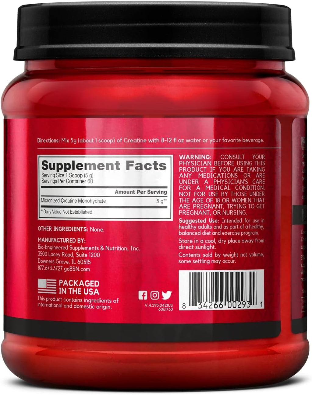Micronized Creatine Monohydrate Powder, 5g per Serving, 60 Servings X368569