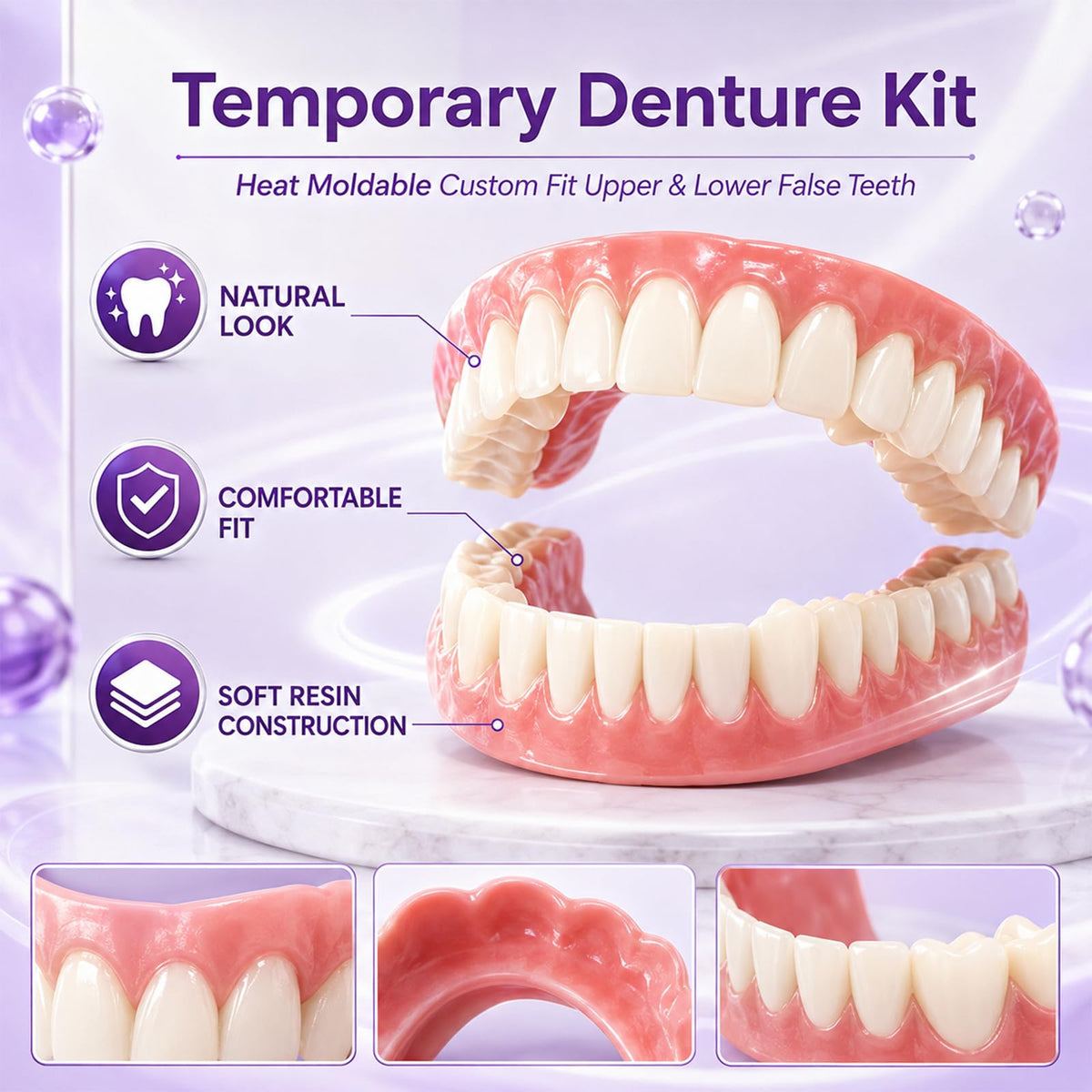 Heat Moldable Custom Fit Upper & Lower False Teeth U765280