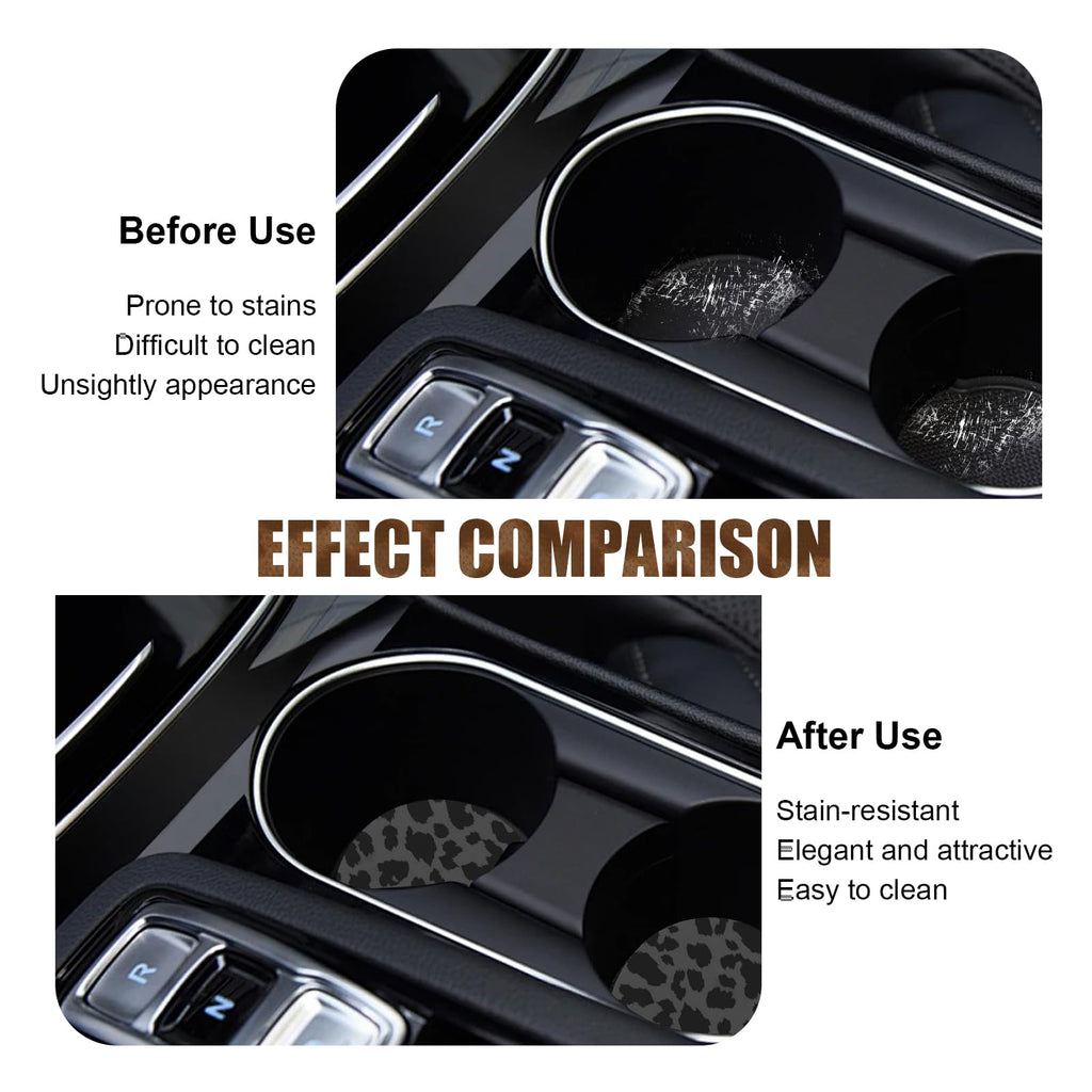 2 PCS Non-Slip Rubber Cheetah Print Car Cup Coasters V9852
