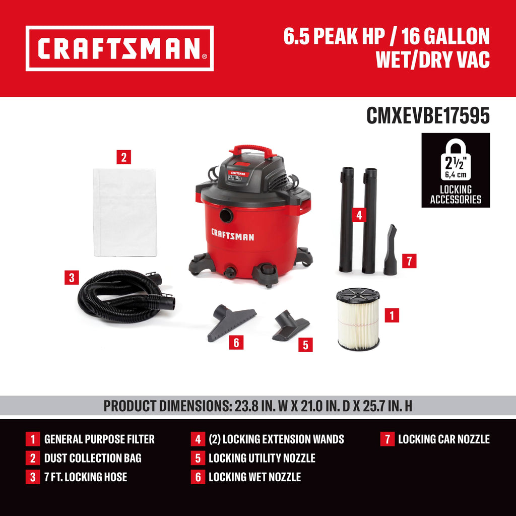 16 Gallon 6.5 Peak HP Wet Dry Shop Vacuum A8463