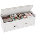 White Lift Top Storage Shoe Bench with Cushioned Seat A25158