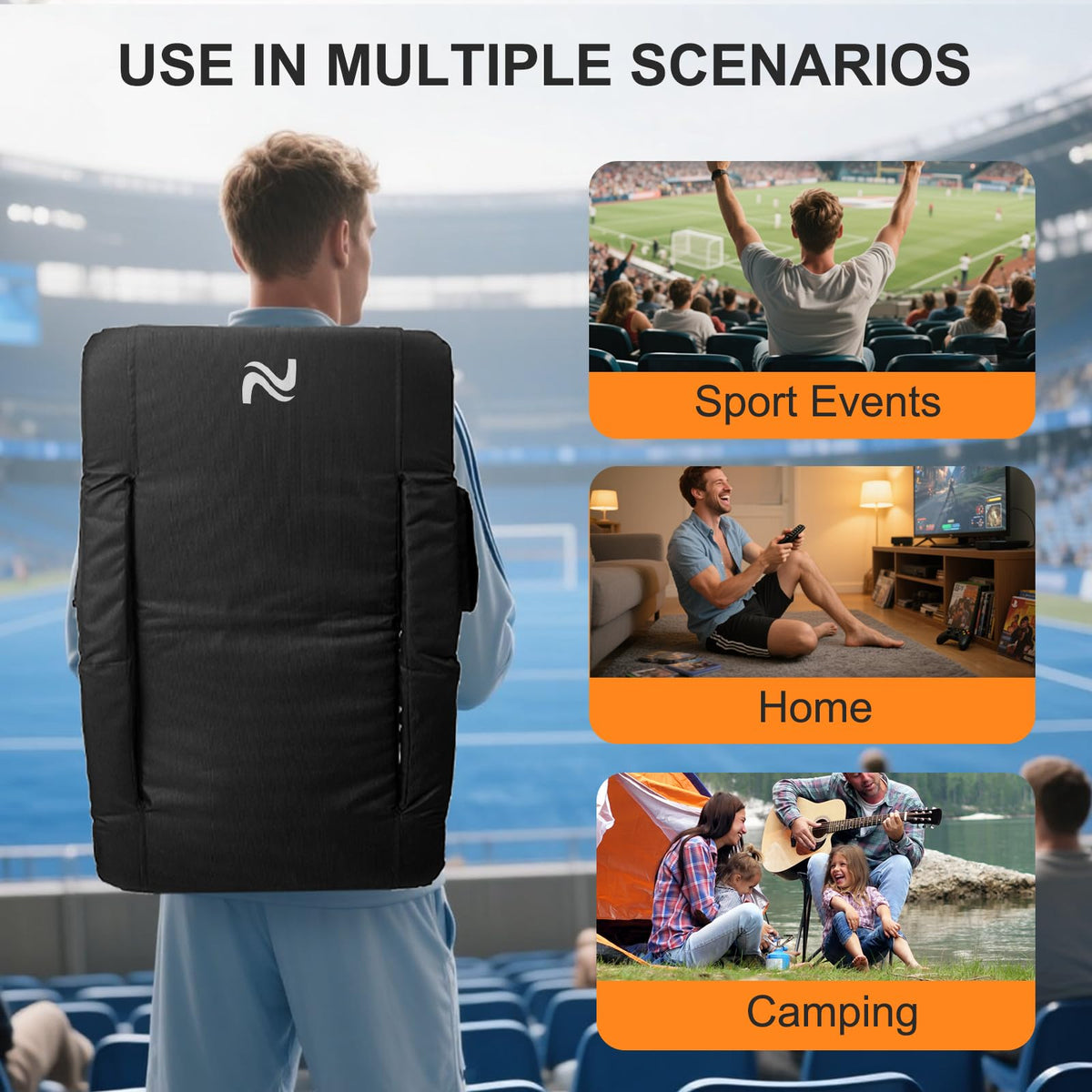 Wide Heated Stadium Seat with Back Support & Cushion K1664