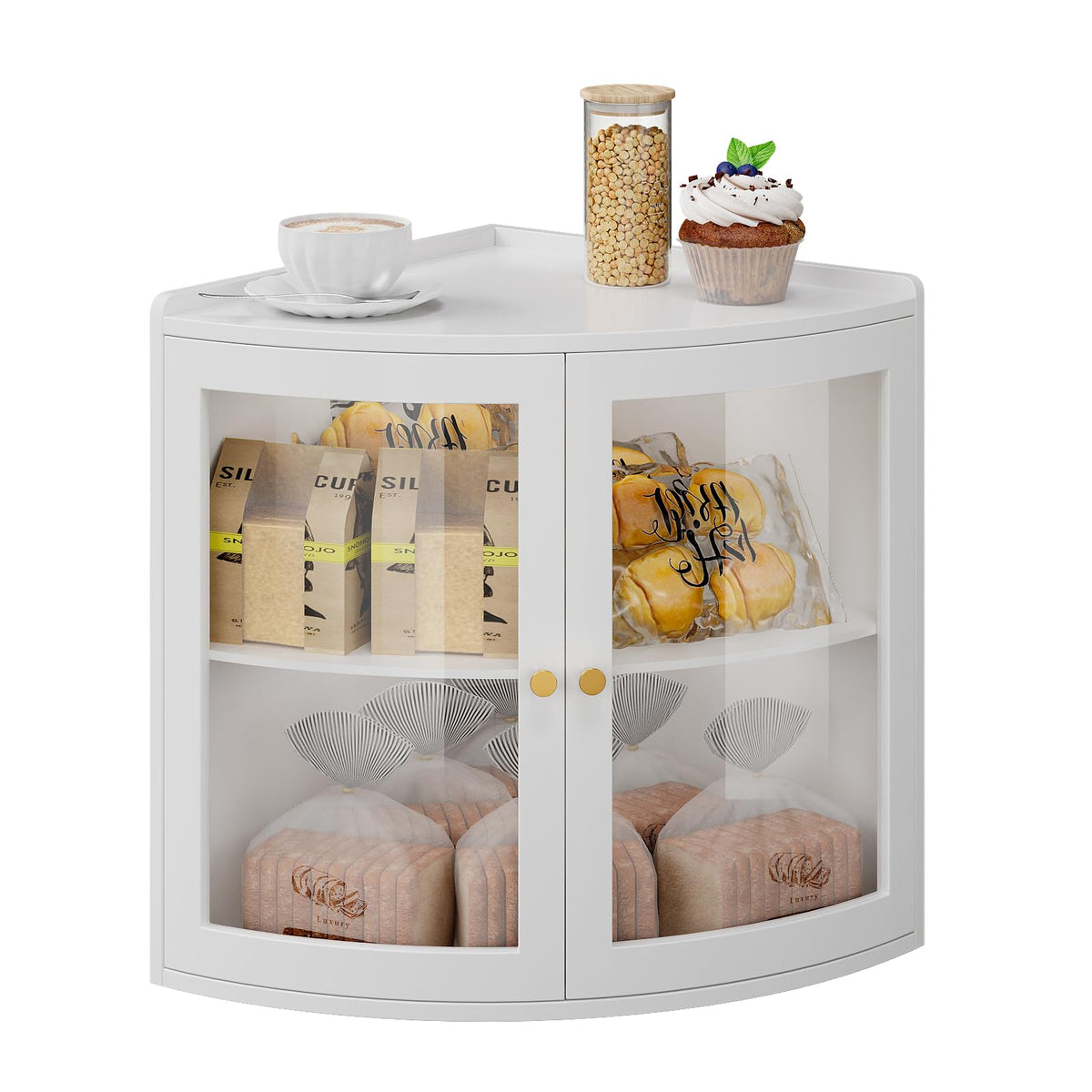 White Double Layer Large Bread Box with Acrylic Doors F18176