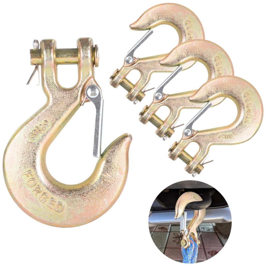 4-Pack 3/8 Forged Clevis Slip Hooks with Safety Latch I501