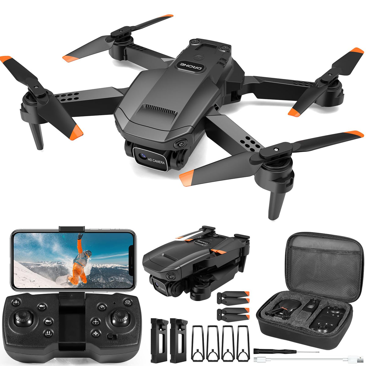 1080P HD Foldable Mini RC Drone with Camera, 2 Batteries U76942
