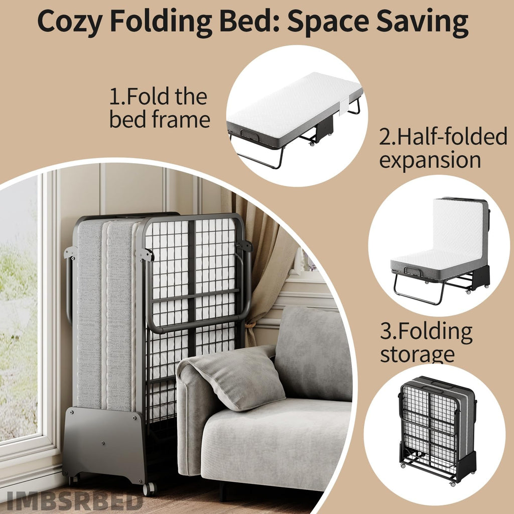 Folding Bed with 5-inch Memory Foam Mattress and Metal Frame C9485