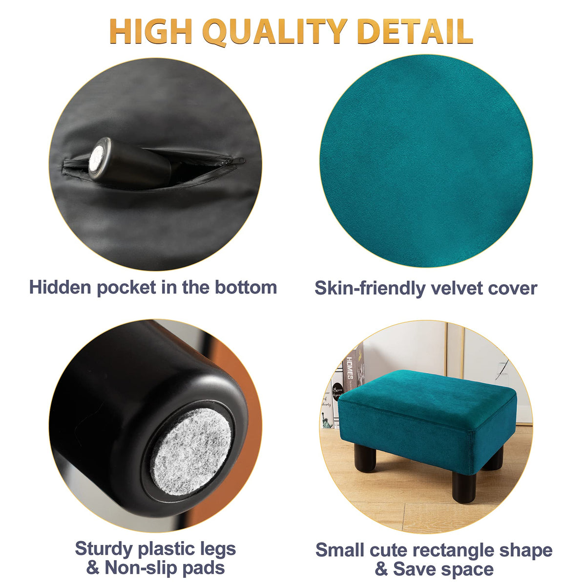 Small Teal Velvet Rectangle Foot Stool Ottoman K576