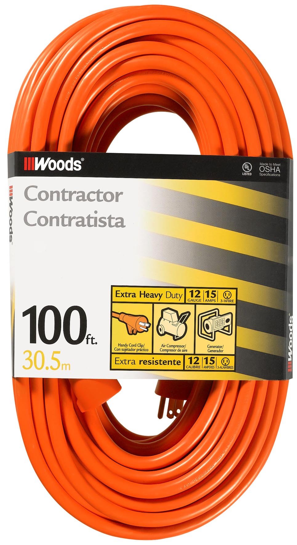 100Ft 12 Gauge 3 Conductor SJTW Orange Extension Cord C87027
