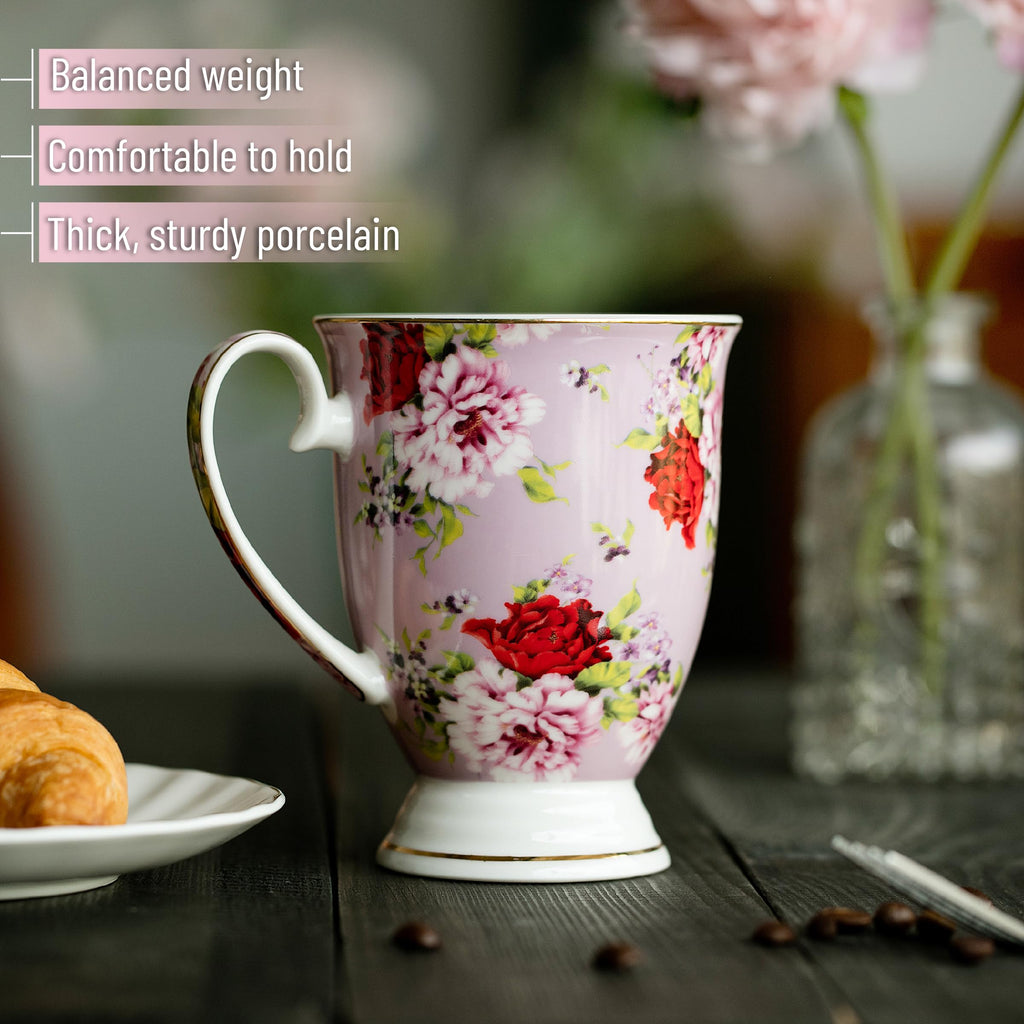 12 oz Set of 6 Floral Porcelain Coffee Mugs J540