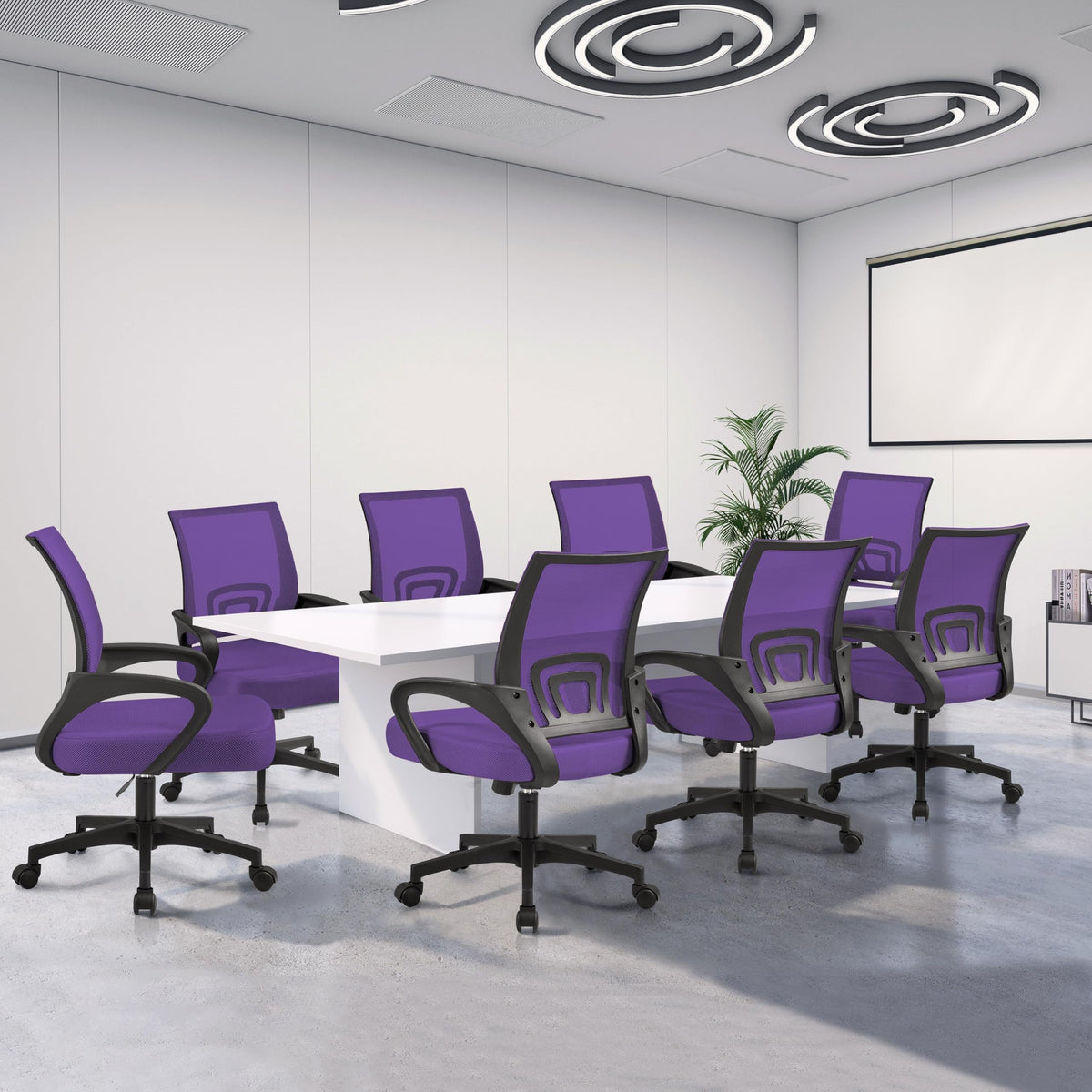 Purple Mesh Office Chairs with Lumbar Support, Set of 2 Y5535
