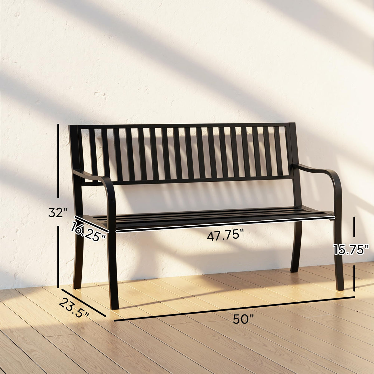 50" Outdoor Garden Bench with Slatted Seat Metal Black K992