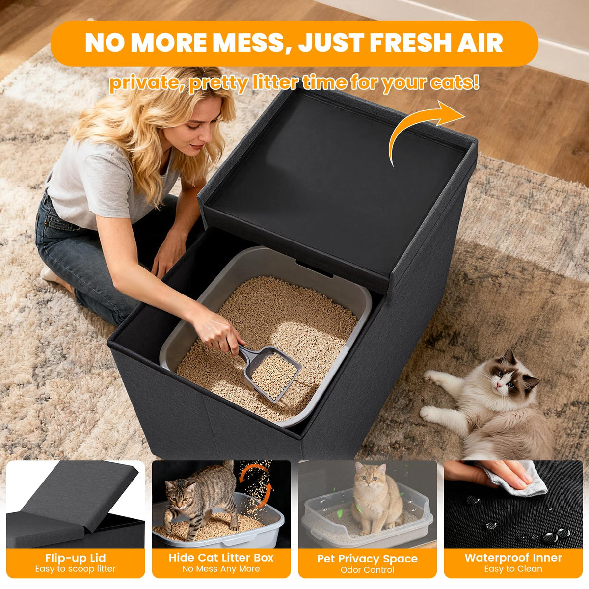 Dark Grey Cat Litter Box Enclosure V693