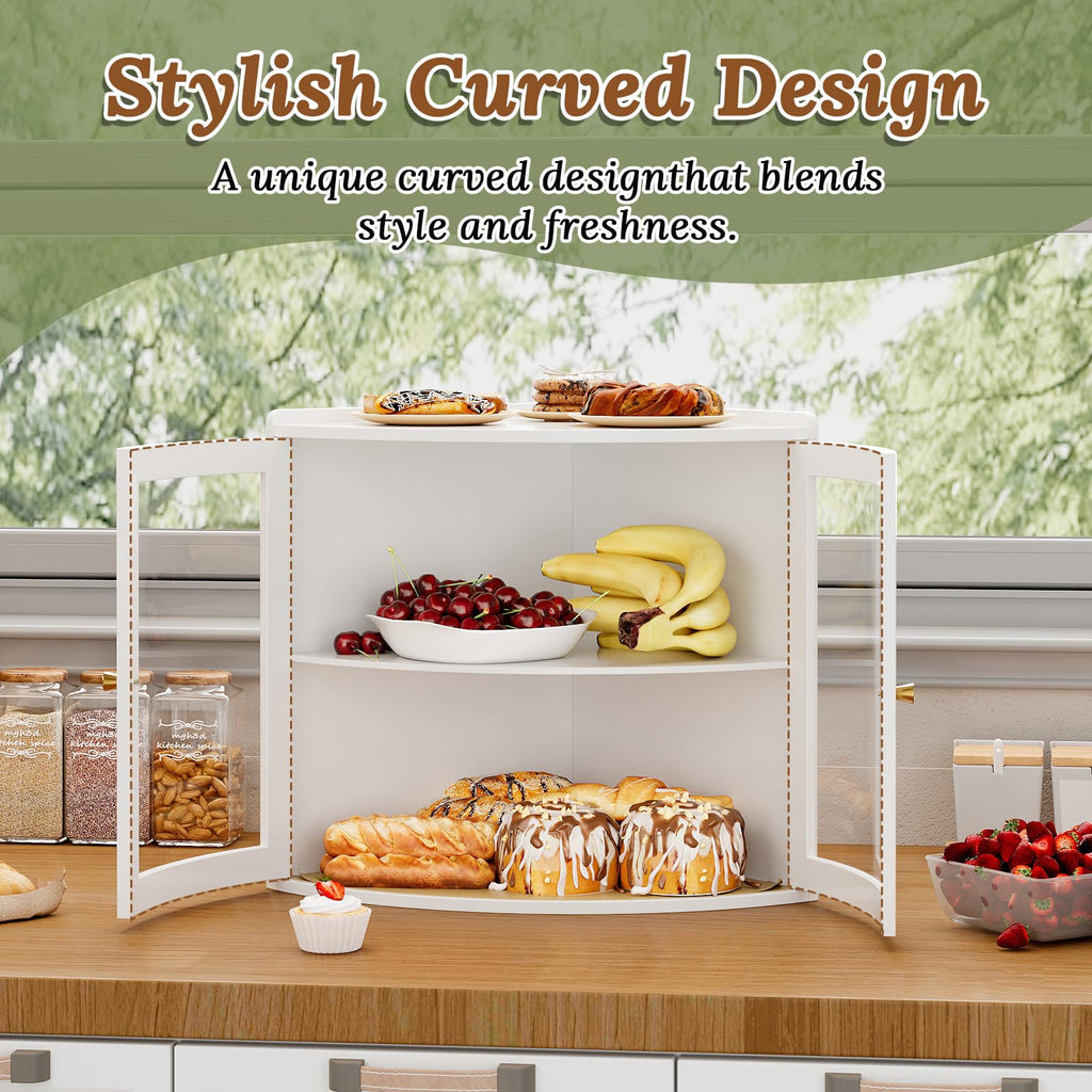 White Double Layer Large Bread Box with Acrylic Doors F18176