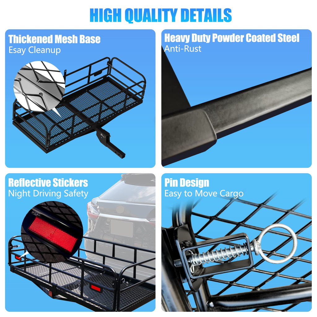 500 Lbs Heavy Duty Hitch Mount Cargo Carrier 60"x24"x14.4" Folding G1707